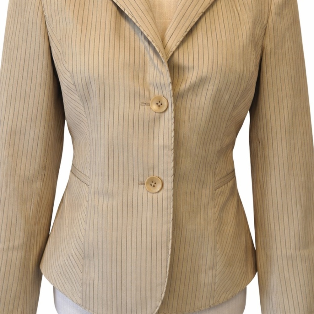 Caslon Tan Pinstripe Blazer Jacket Size 2 Tailored Career Neutral Work Jacket - Picture 4 of 12